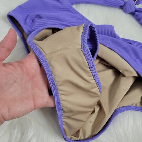 Shade & Shore Purple Double Knot Cutout Ribbed One Piece Women's Swimsuit XL - Picture 5 of 9